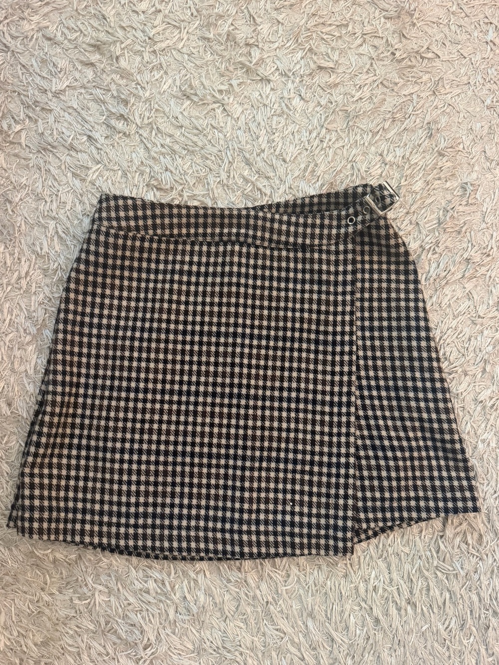 Brandy Melville Black and Cream Checked Wrap Mini Skirt